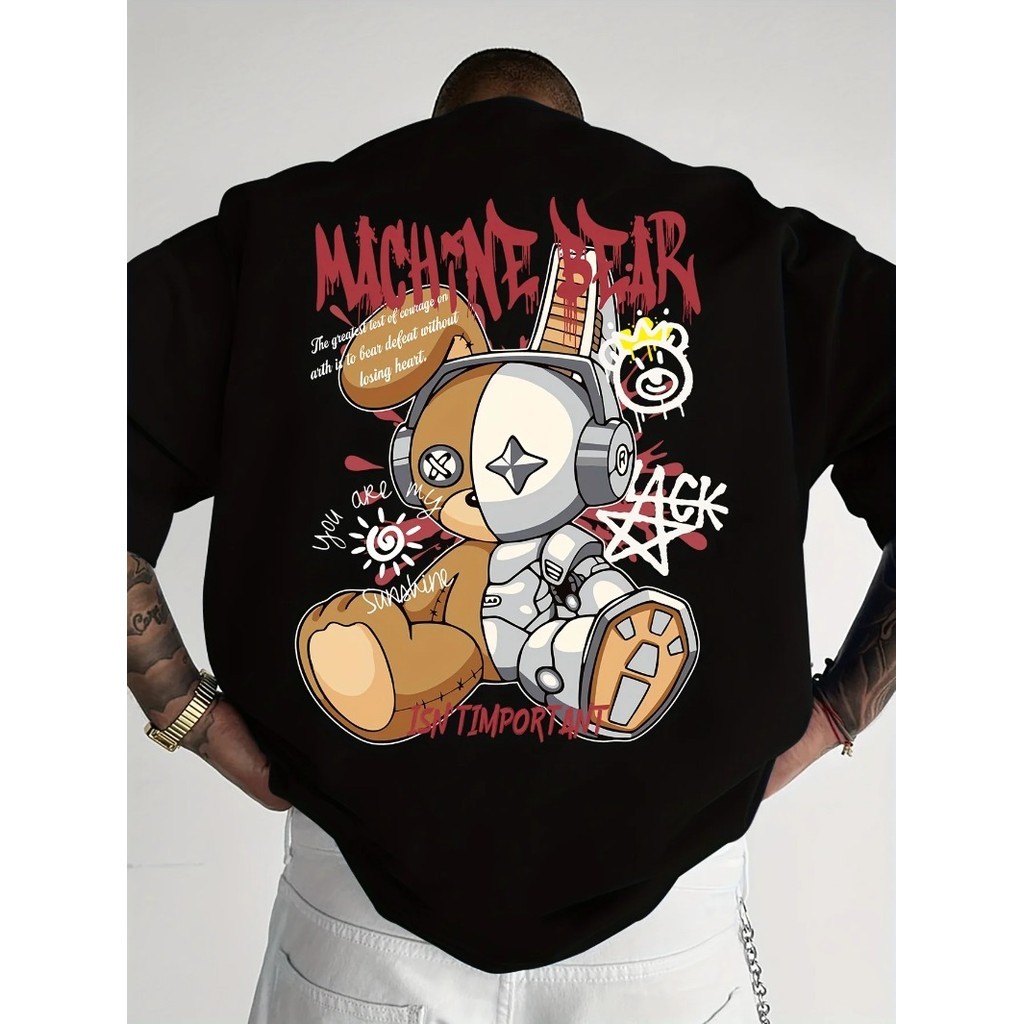 Camiseta Machine Bear Streetwear Urso Estampa Casual Moda Urbana Unissex