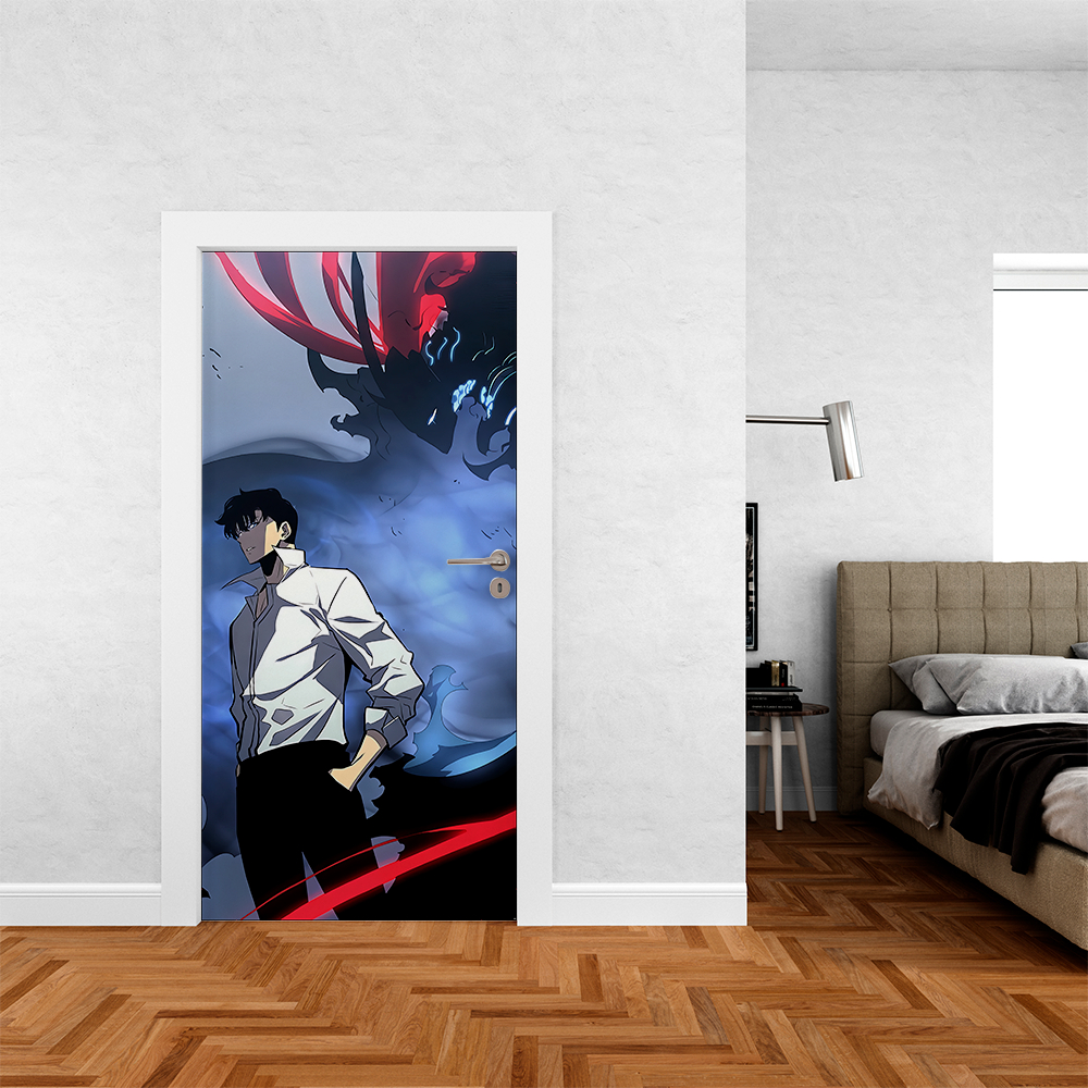 Capa De Porta Em Tecido Tema Anime Art Solo Levelin Coreia  Decoração 0,85x2,10m Veste Fácil