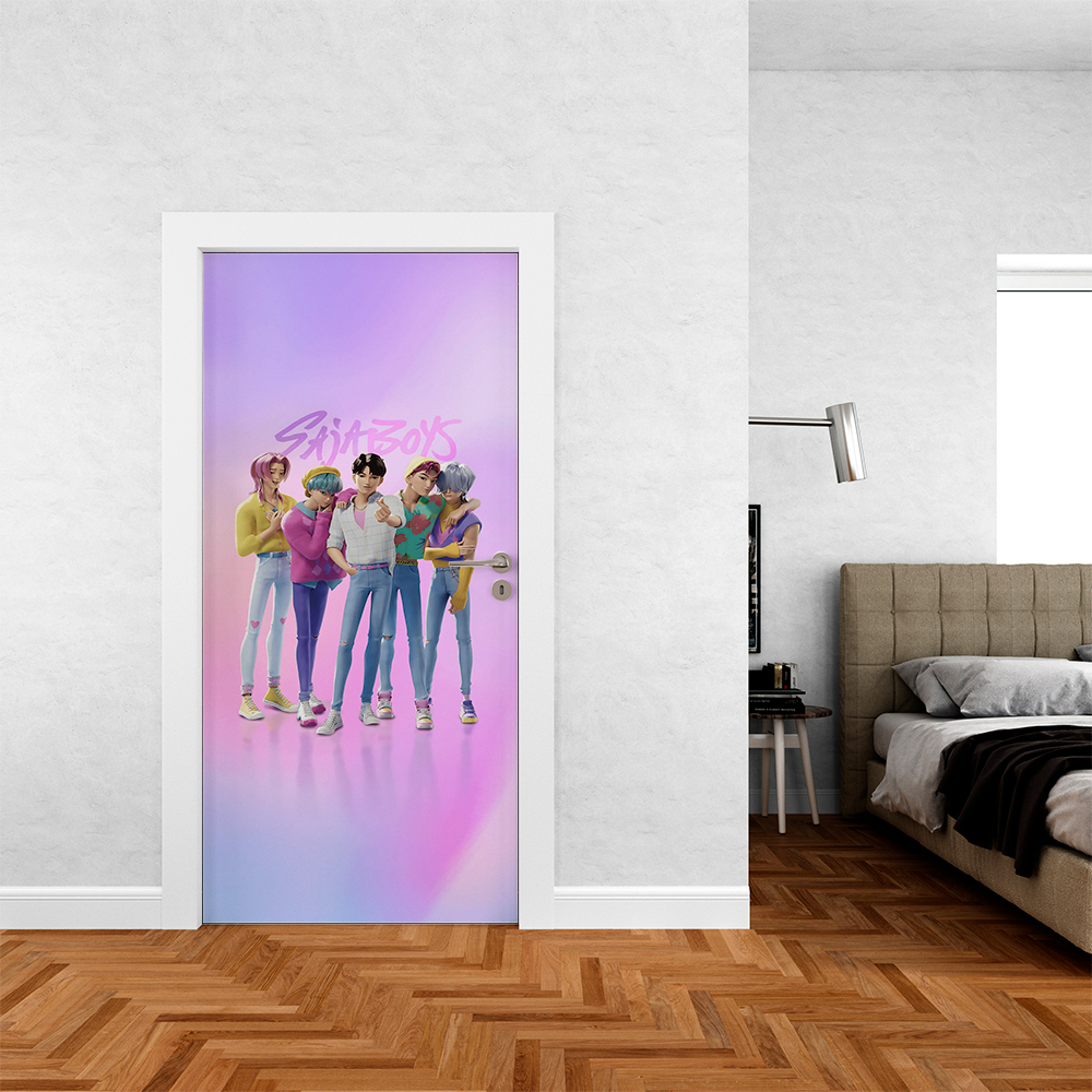 Capa De Porta Em Tecido Tema Banda Kpp Dmon Huntrs Coreia Saja Bys Decoração 0,85x2,10m Veste Fácil