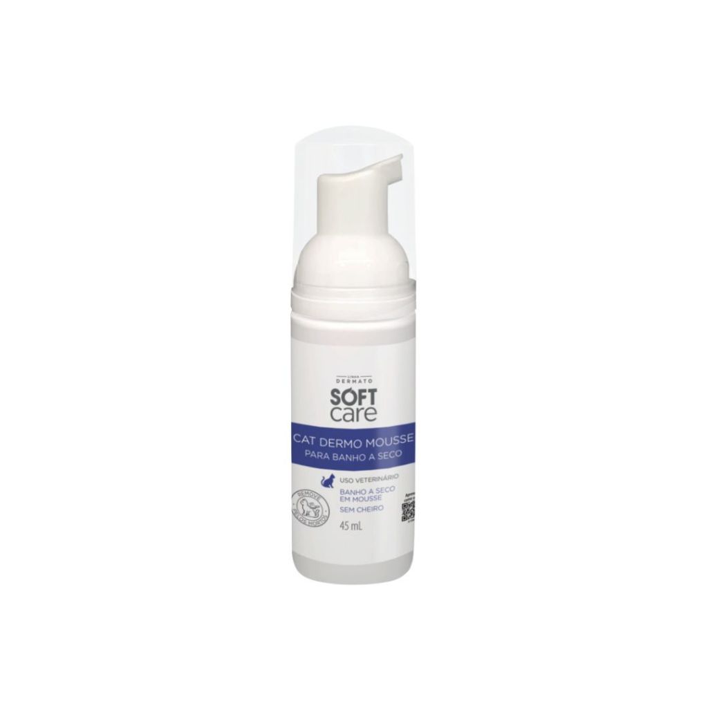 Banho a Seco Para Gatos Dermo Mousse Soft Care Pele Sensível Remoção de Pelos 45mL