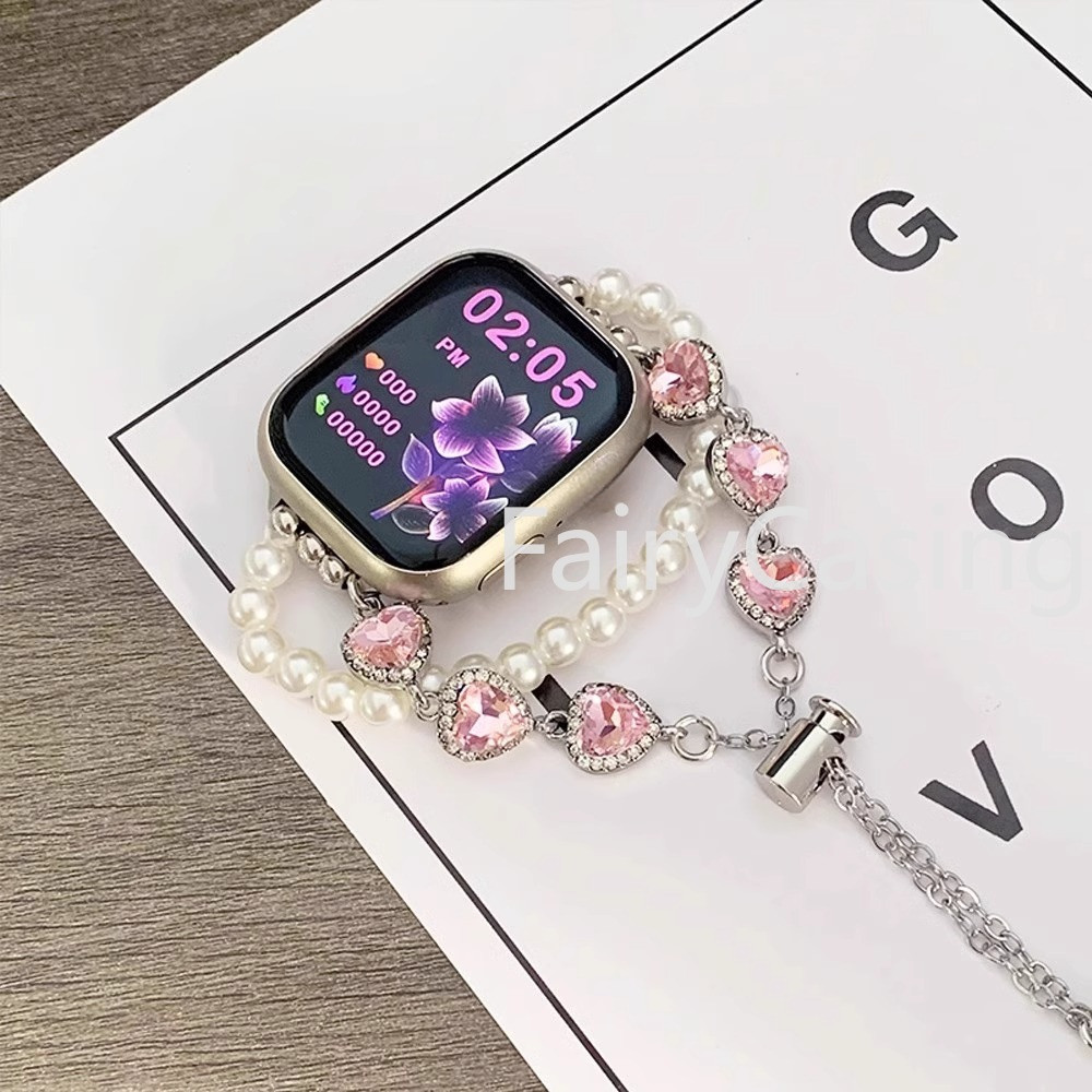 Pulseira Diamond Love Heart S11 Para iWatch Watch S10 46mm 42mm UItra2 9 8 7 49mm 45mm 44mm De Pérola De Cristal De Luxo