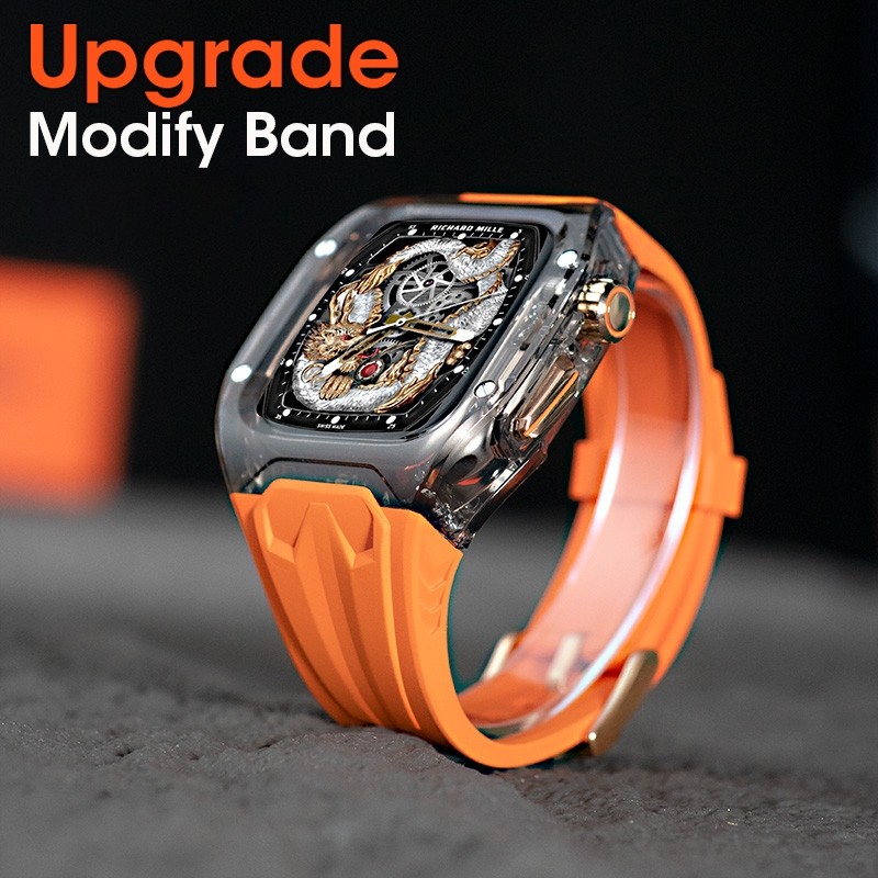 Nova Pulseira Modificada RICHARD Mile Para iWatch Ultra 2 49mm 45mm 44mm Band Crystal Transparent Case + De Silicone Ban