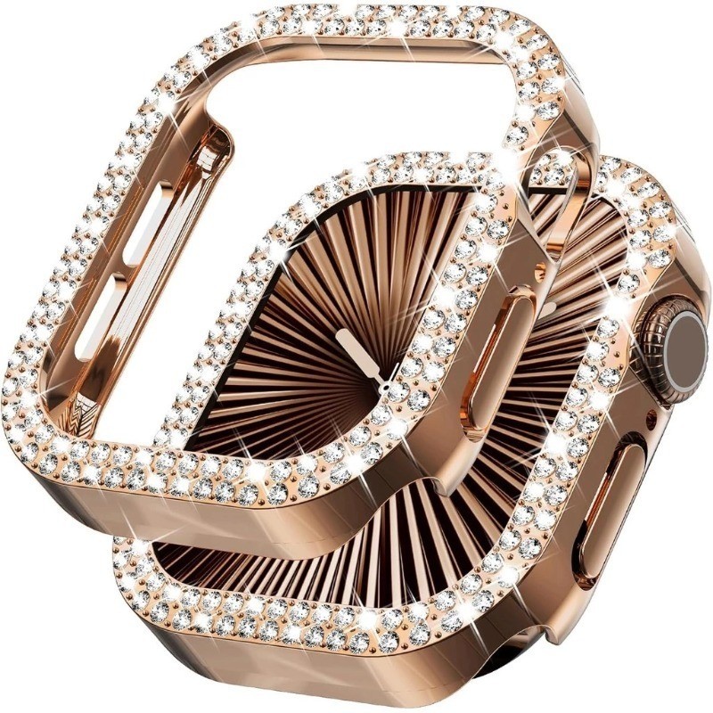 Capa Oca Bling Diamond Para Apple Watch 46mm 42mm 40mm 44mm 45mm 41mm 49mm 38mm Protetor De Pára-Choque De Cristal iWatc