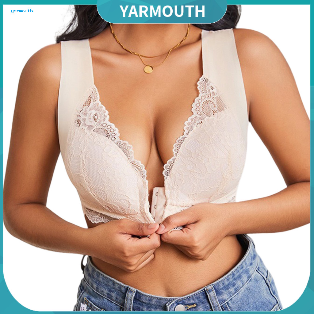 No Underwire Bra Women Push-up Front Closure Wireless for Floral Lace Bralette Full Coverage Wide Straps Padded Comfort