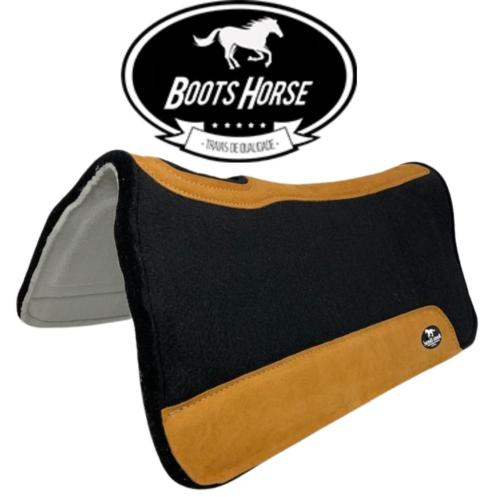 Manta Para Sela Cavalo Boots Horse Original Flex Comfort Preta Feltro Premium Anti Impacto