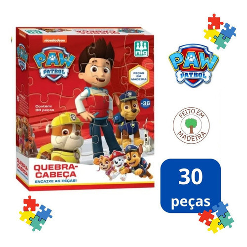 Quebra Cabeça Patrulha Canina 30 Peças Madeira Original Nig Brinquedos Puzzle Original Patrulha Canina Paw dog Chase Marshal