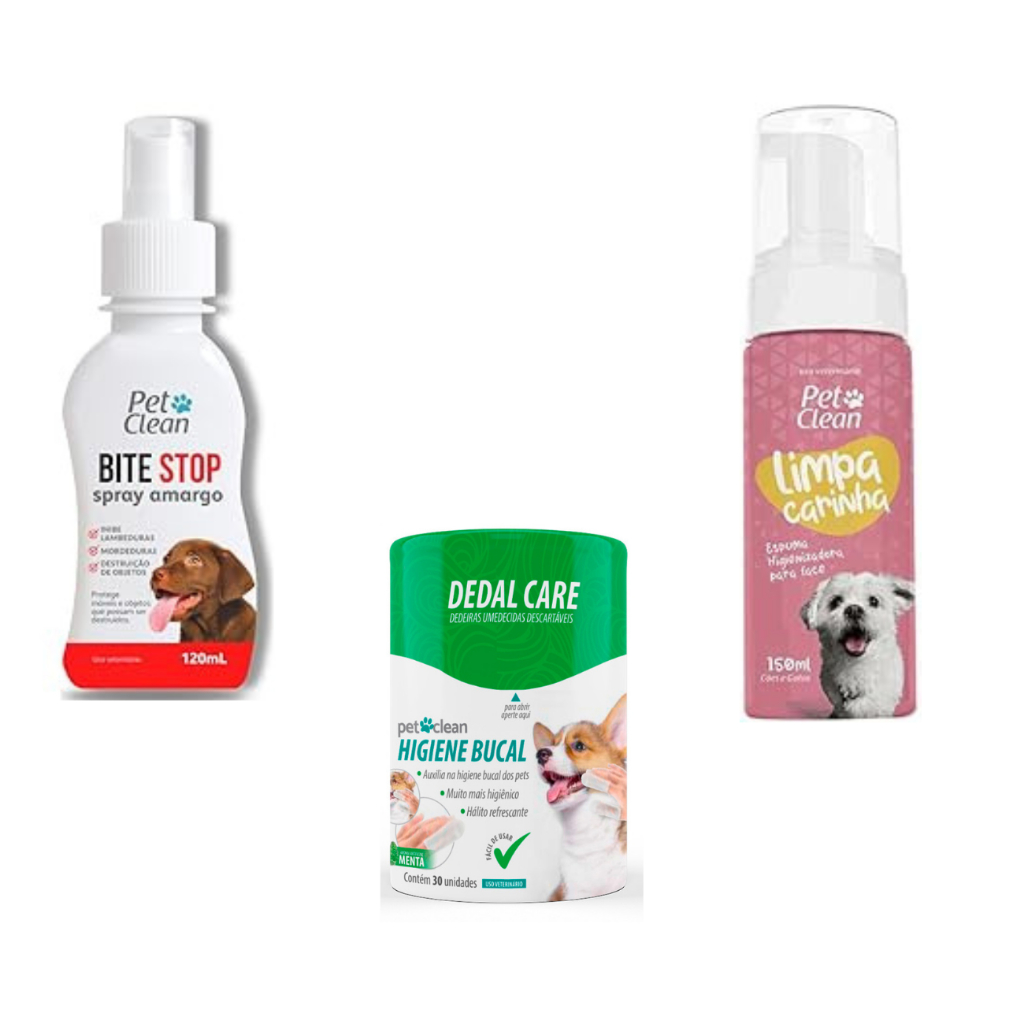 kit dedal bucal + bite stop + limpa carinha.