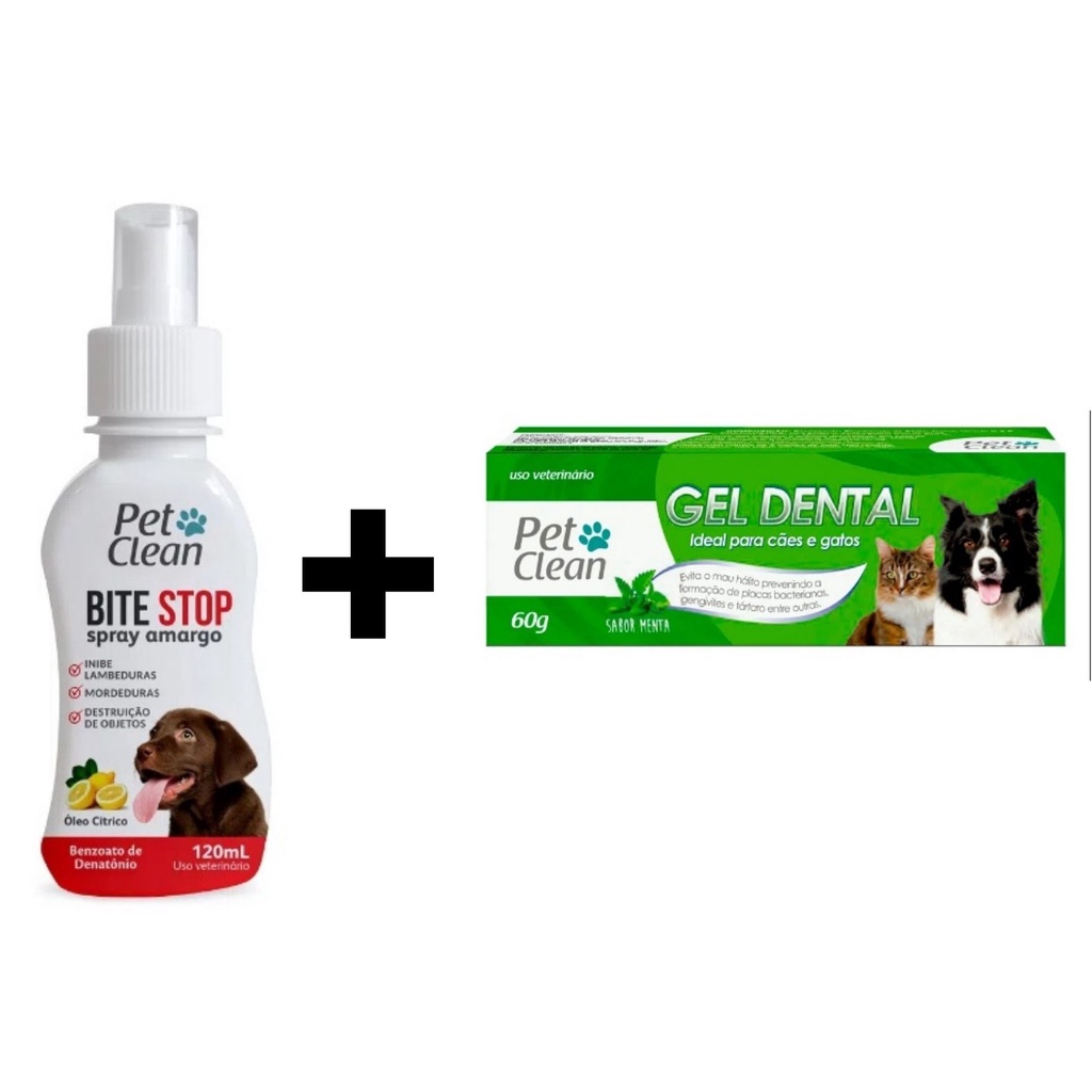 Spray Bite Stop Amargante + Gel Dental Menta Pet Clean