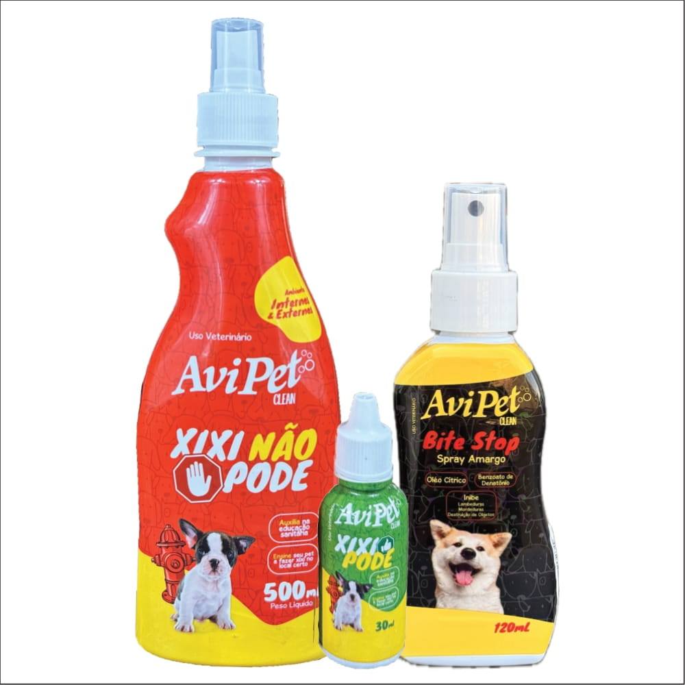 Kit Adestrador Sanitário Adestramento Mordida Cachorro Bite Stop + Xixi Sim + Xixi Não Avipet Clean