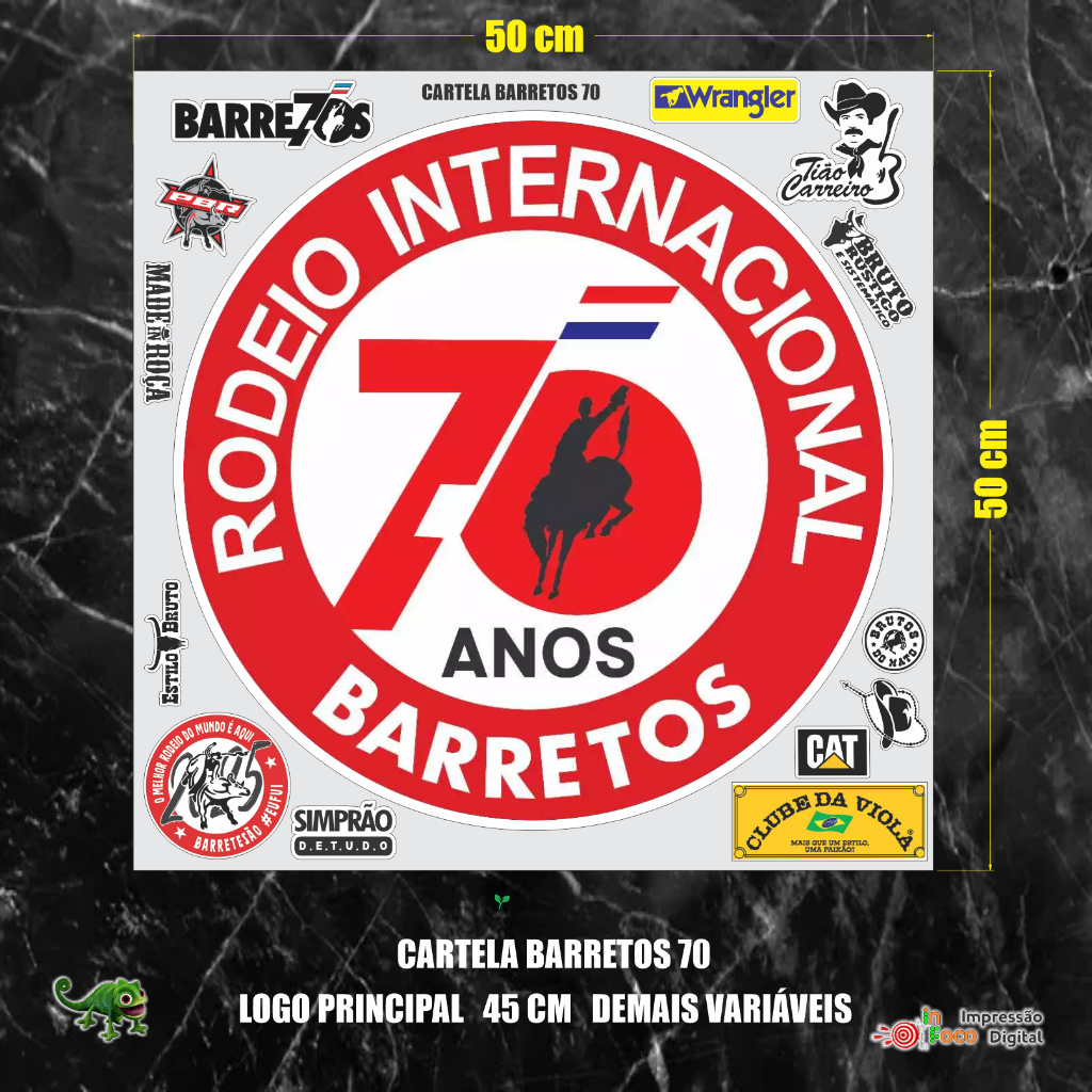 Adesivo Barretos Novo Barretesão 50x50cm cartela com varios  carro, moto, bite  terere, rodeio,