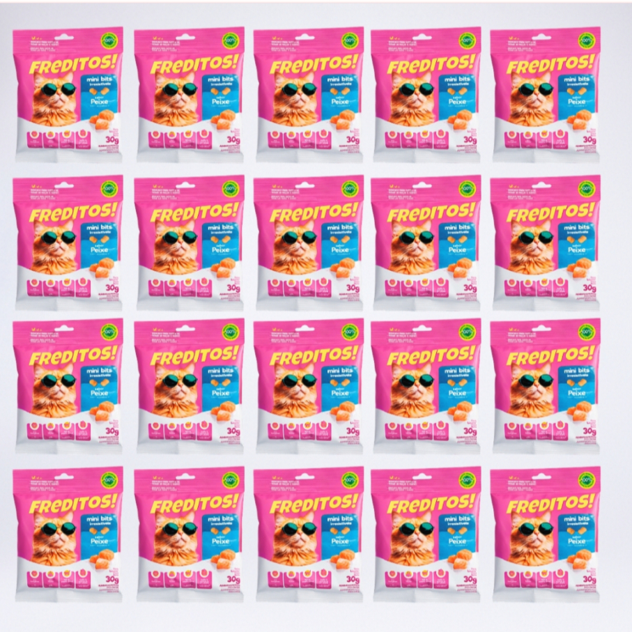 Kit 20 - Snacks Para Gatos Freditos Sabor Peixe mini bites - 30G