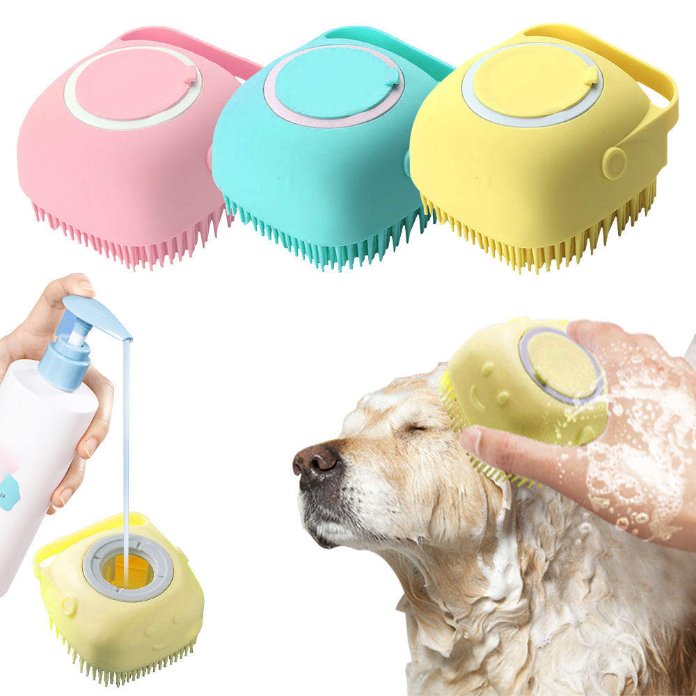 Esponja Escova Silicone Banho Escova Pente Silicone C/dispenser Shampoo Banho Gato Dog Pet