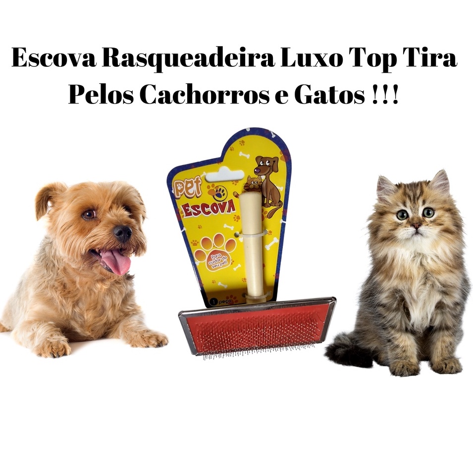 Escova Rasqueadeira Luxo Top Tira Pelos Cachorro Cães  Gatos Gato M, Desembolador PET, Escova para animal cachorro caes,  Eficiente removedor de Pelos pra filhote filhotes Shop Dog