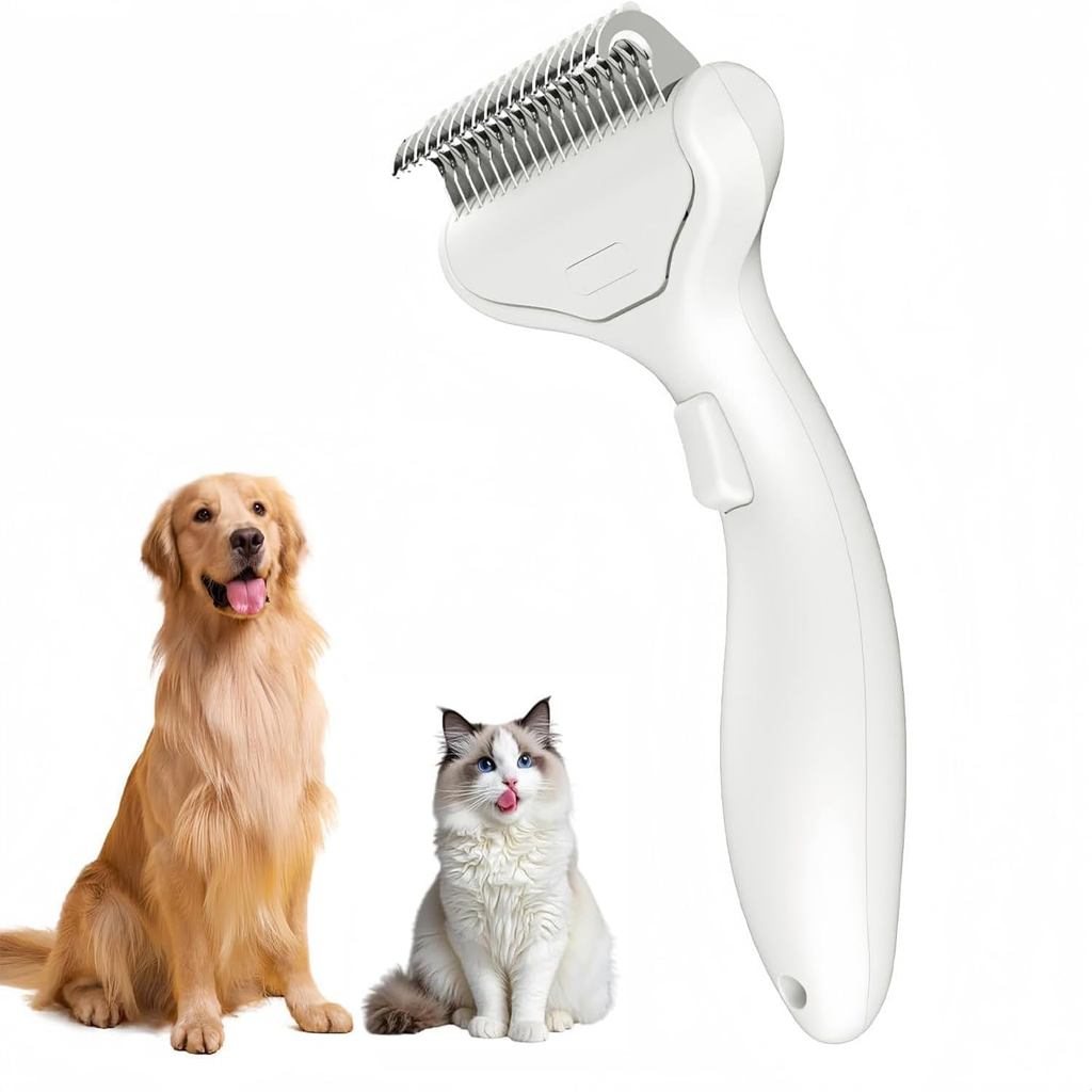 Undercoat Rake for Dogs & Cats, 3-in-1 Skin-Friendly Pet Fur Brush with One-Click Self-Clean Button, Deshedding Dog Brus