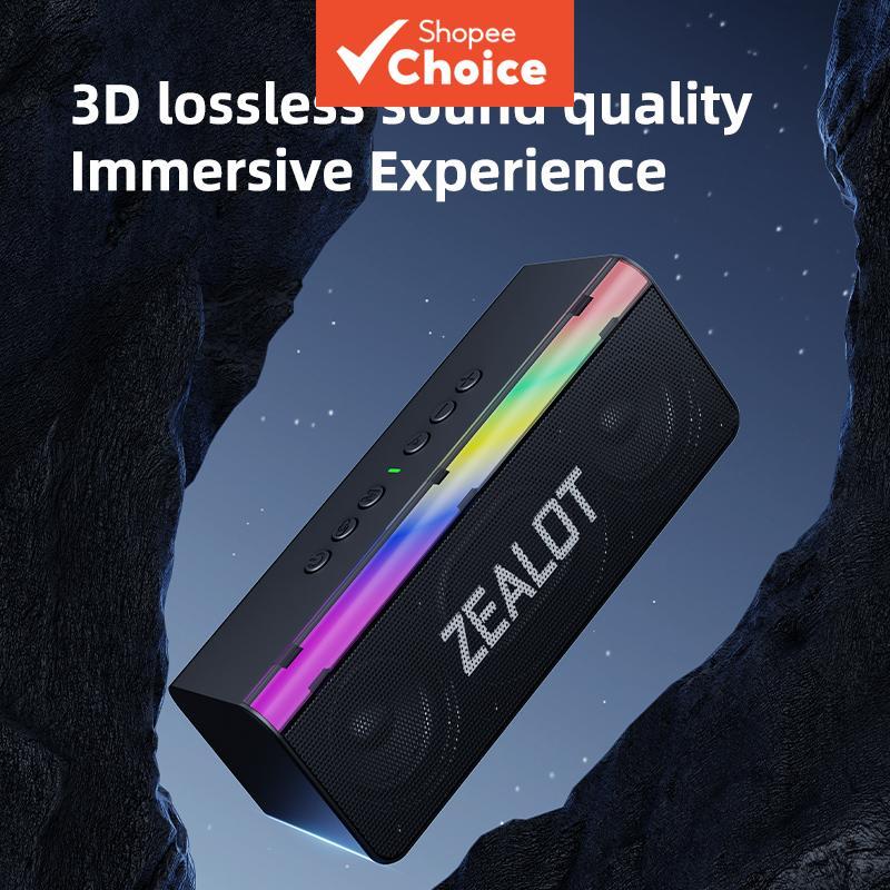 Caixa de Som Bluetooth Sem Fio ZEALOT S72 20W de áudio potente, iluminação RGB colorida, BT5.3, à prova d’água IPX4,