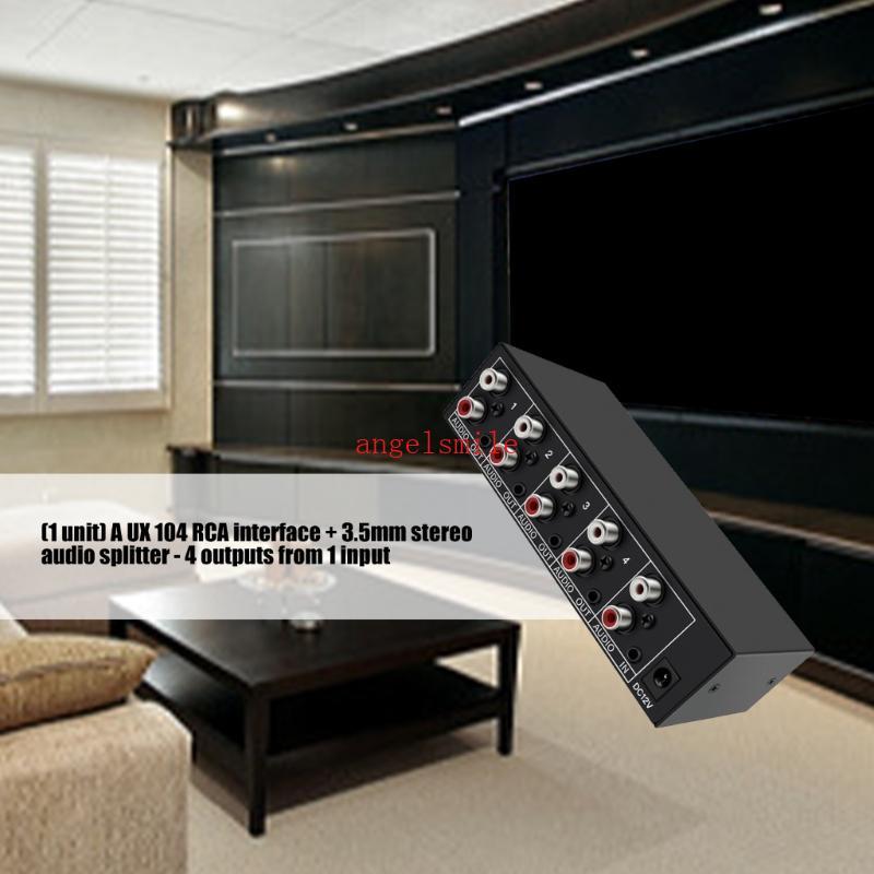 Metal 1 In 4 Out 3 5mm Auxs + AV Lr Splitter Switcher Seletores