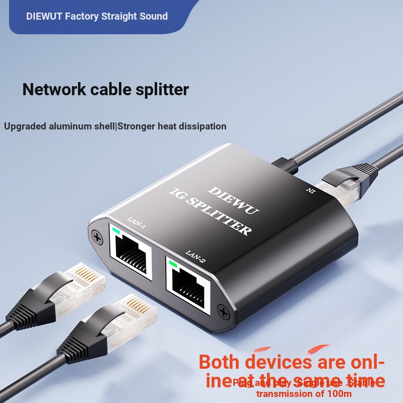 Cabo de rede DIEWU Rede One Point Two Splitter Alumínio Shell IPTV 5 portas Gigabit Switch One In Four Out Duas saídas T