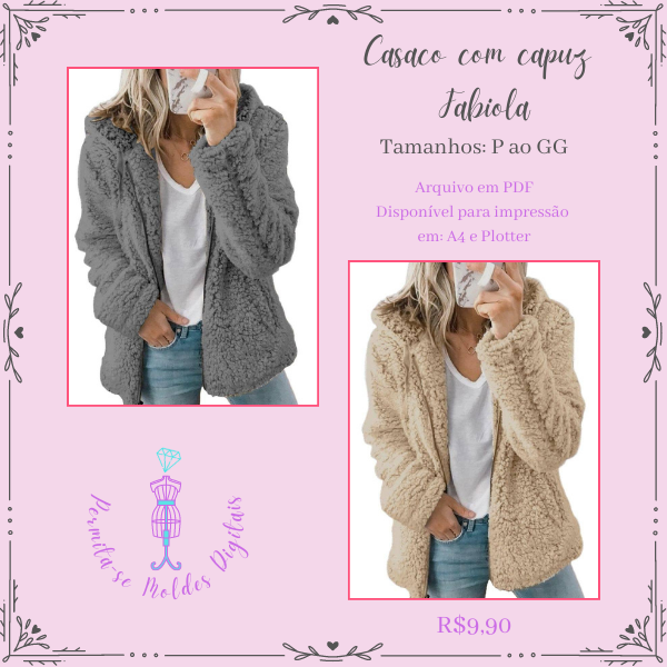 Molde Casaco com capuz Fabiola (P ao GG).