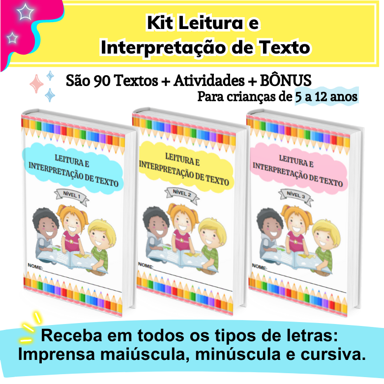 Kit Leitura e Interpretação de Textos - com 90 textos (para crianças de 5 a 12 anos)