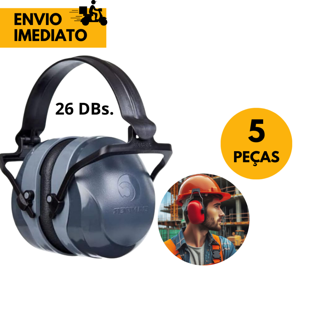 05 Pçs Abafador de Ruído tipo Concha Confort Plus Camper para Proteção Auditiva, p/ uso de Maquinista, Pedreiro, Metalur