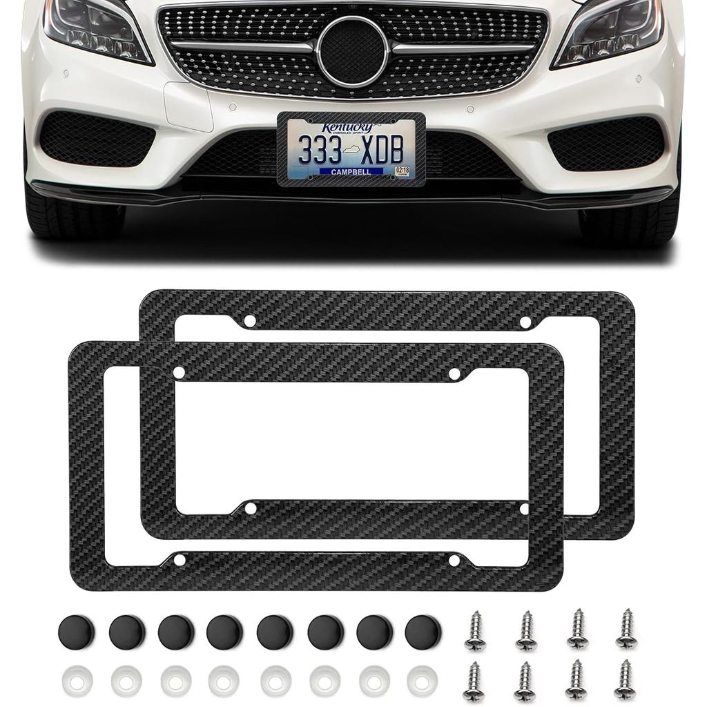 2PCS Carbon Fiber License Plate Frame, Waterproof Plastic Number License Plate Cover, Car Accessories Licence Plates Fra