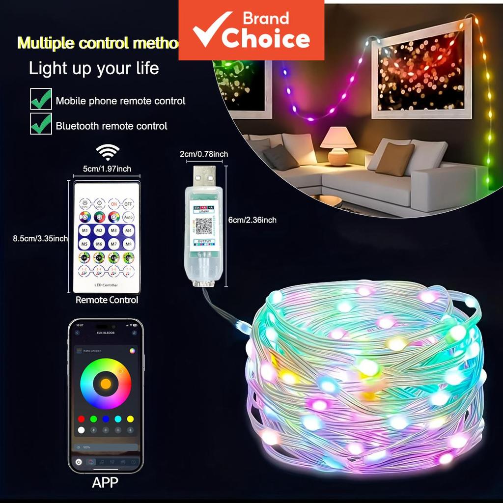 AXUS Luzes USB RGBIC String Diy Decoração De Árvore De Natal Ao Ar Livre De Fadas 8 Modos Bluetooth APP Iluminação Para