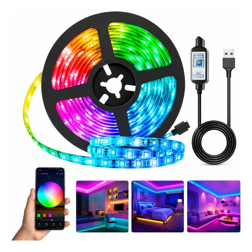 Fita Led Rgb 5m Bluetooth Controle App Usb Luz Ambiente Color