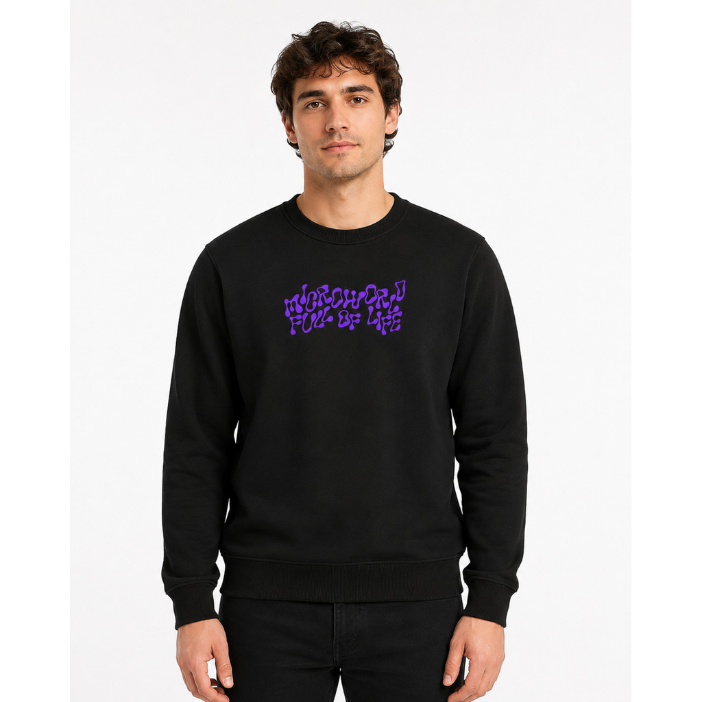 Moletom Careca Mushroom Full Of Life 330gsm Flanelado Cogumelos Psicodélico Streetwear Estampa Costas Unissex Premium
