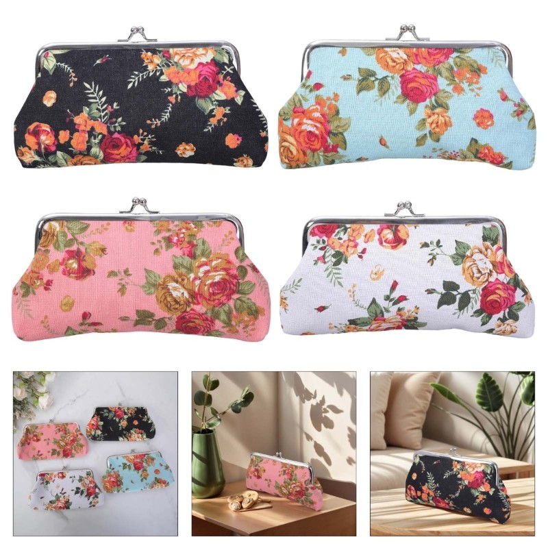 Hi * Bolsa Floral Para Troca Moedas Lona Telefone Fecho