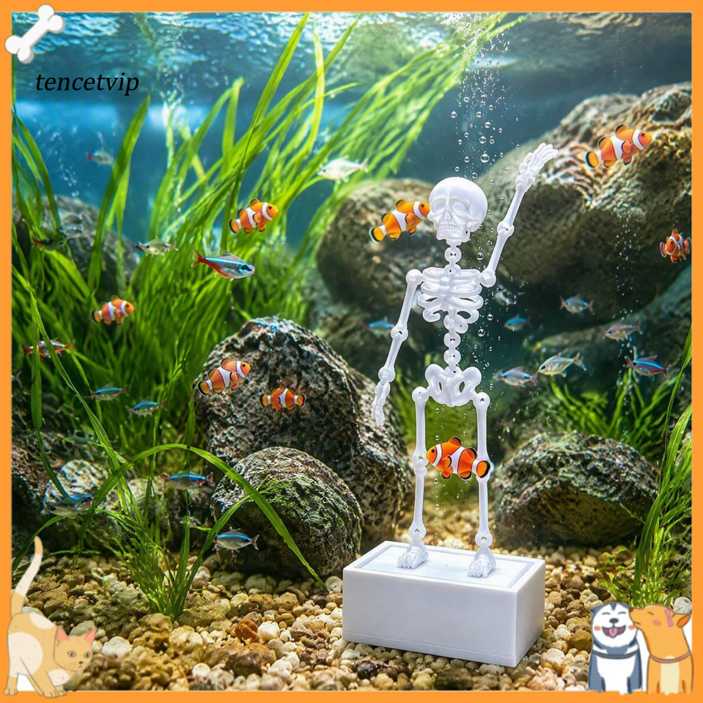 Fish Tank Skeleton Ornament Dynamic Decoration Dancing Aquarium Bubbler 3d Printed Air-powered Moving Skull Decor Style