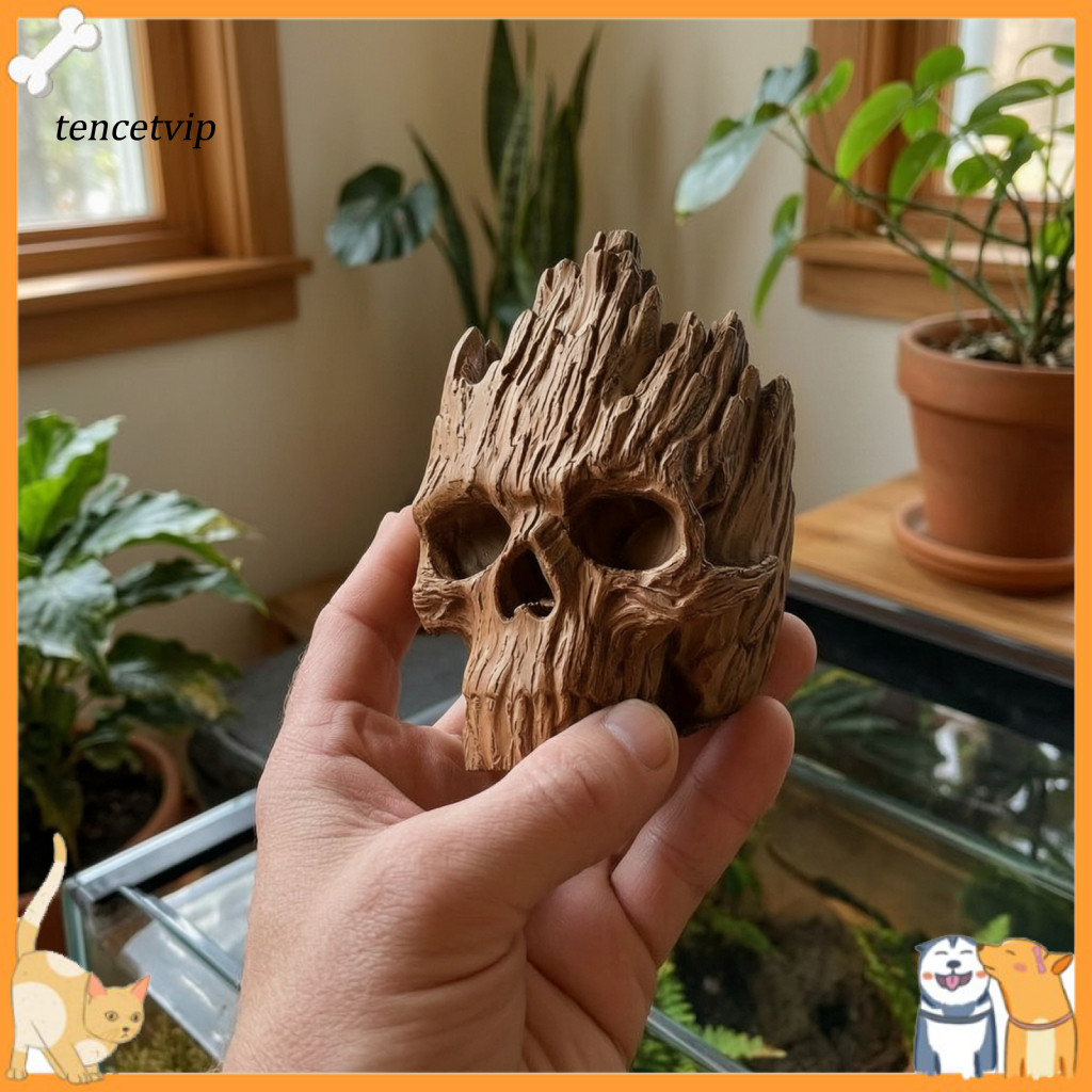 Moisture Resistant Pet Cave Skull Hideout 3d Printed Hollow Terrarium Decor Tree Trunk Basking Hiding House for Lizards