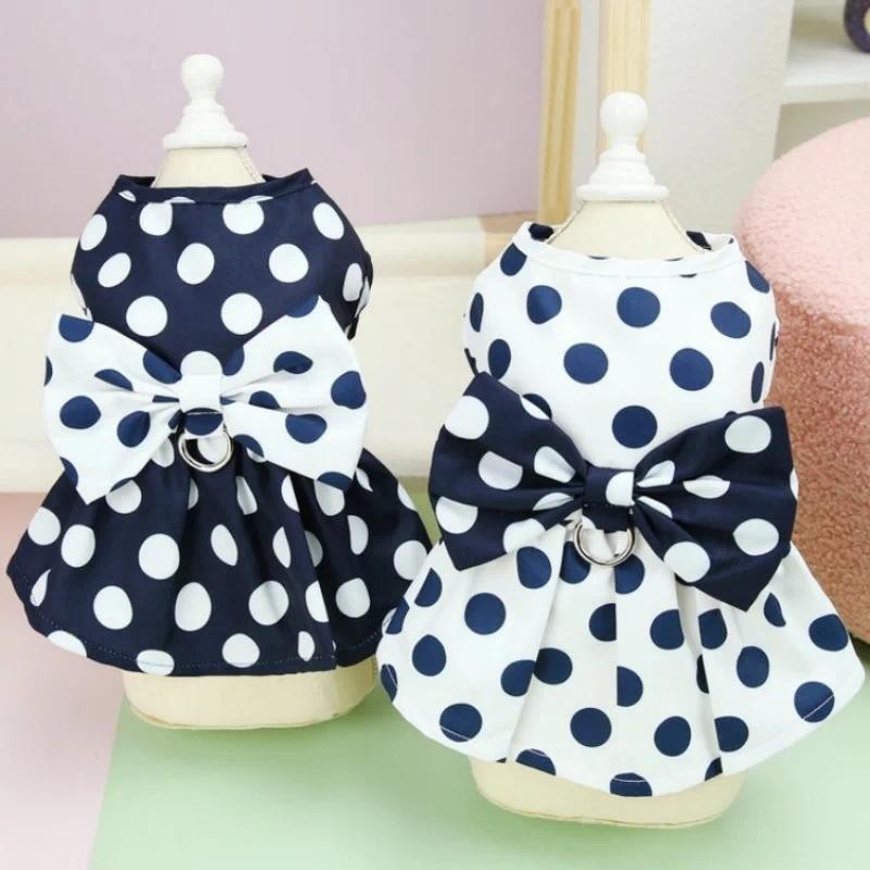 Moda Arco Vestido De Cachorro Verão Roupas Para Cães Doce Filhote Princesa Saia Dot Print Gato Macio Vestuário Supriment