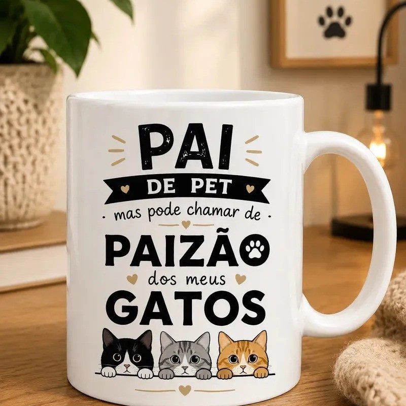 Caneca Porcelana Luxo Presente 4 Patas Parte da Família Pai De Pet Gatos Cat Dia Dos Pais