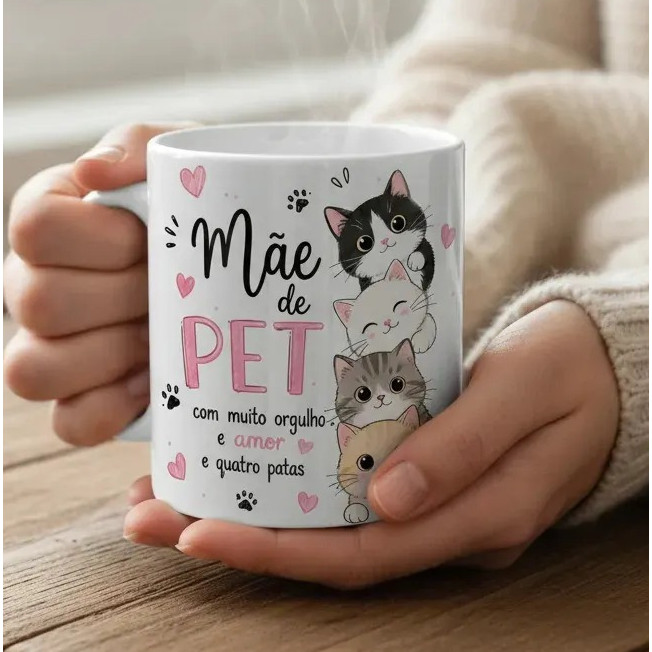 Caneca Porcelana Luxo Presente Parte da Família Cat Gato 4 Patas Mãe De Pet Amor Cuidado