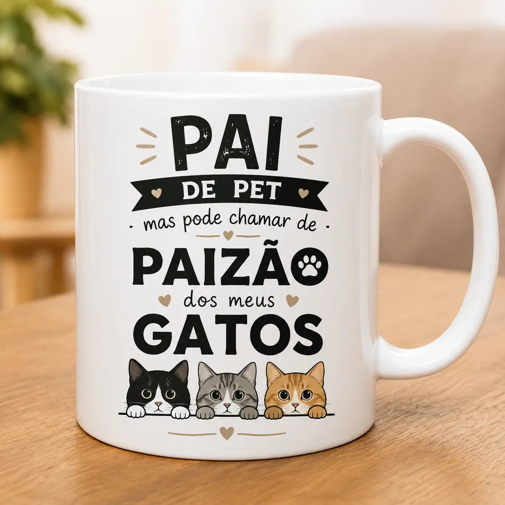 Caneca Porcelana Luxo Presente Dia Dos Pais Pai De Pet Paizão de Gatos Cat 4 Patas