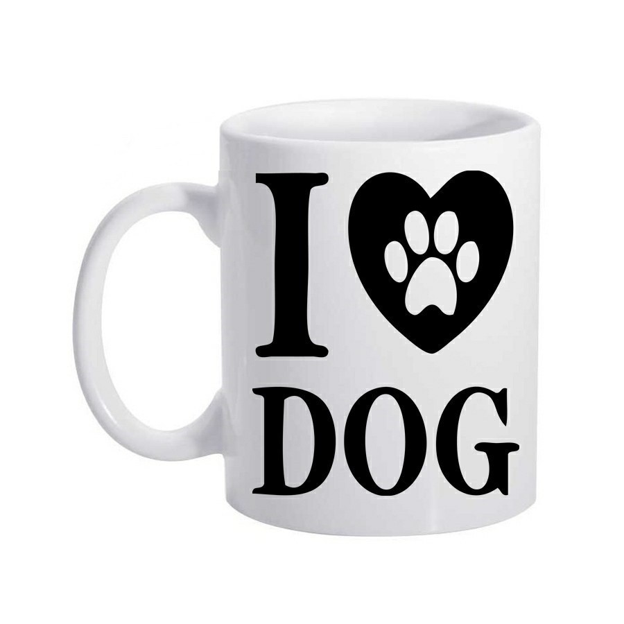Caneca Branca I Love Dog Patas Cachorro Cat Animais Pet