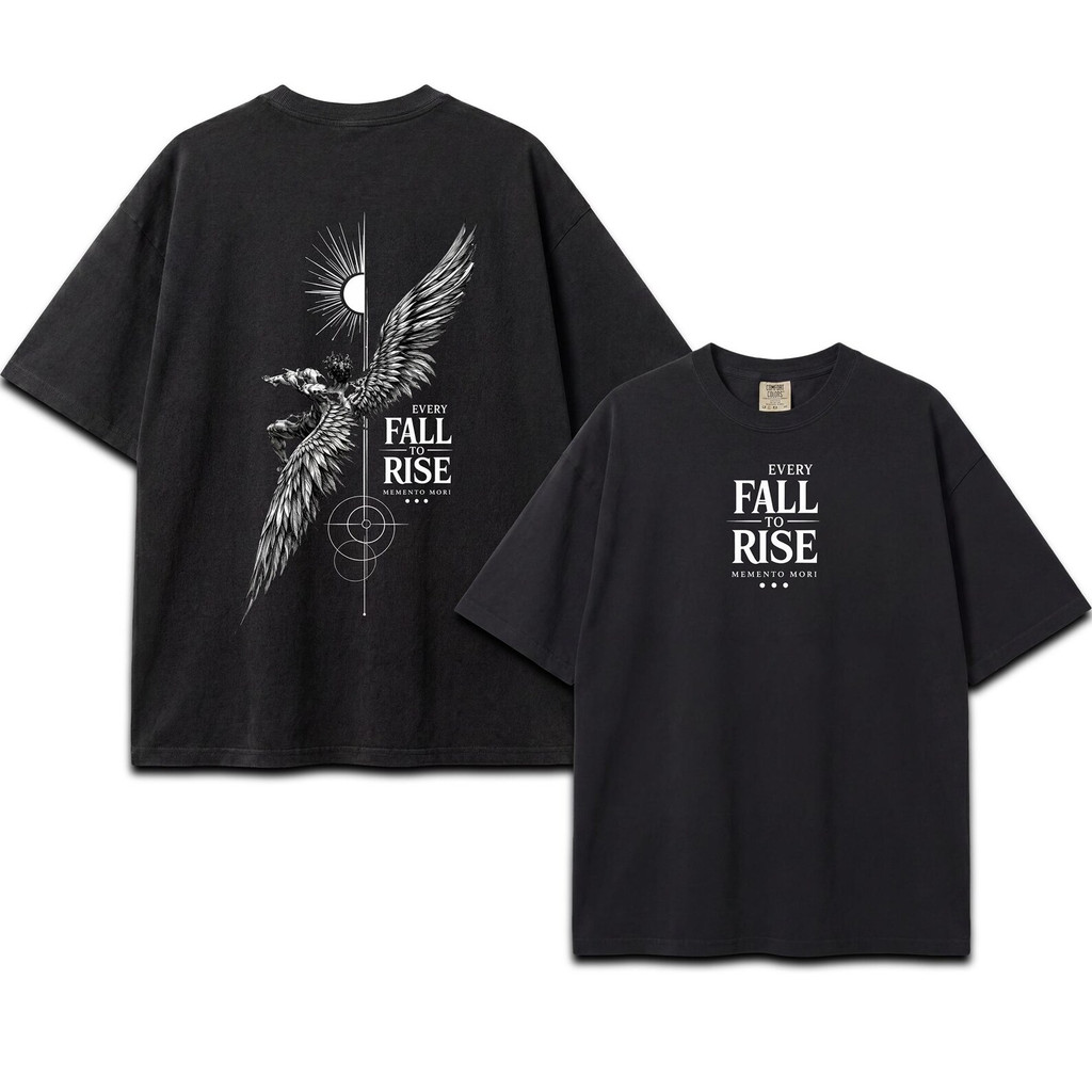 Camiseta Preta Unisex, Alta Qualidade, Design com Ave e Sol Estilizados, Textos 