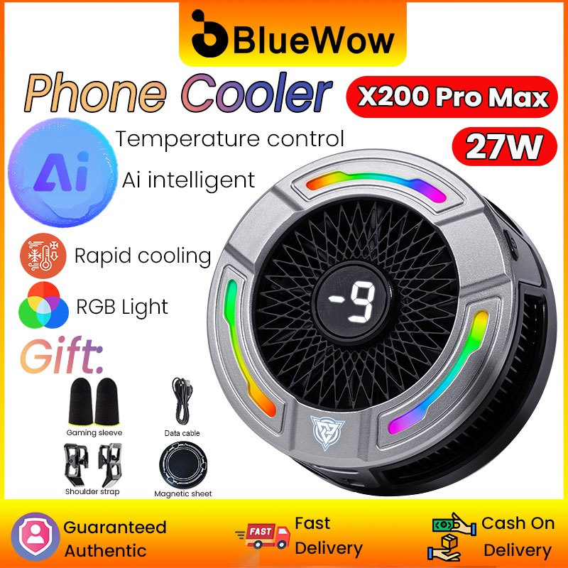 Refrigerador De Telefone BlueWow 27W X200 Pro Max | Dissipação De Calor De Grande Área Para O Móvel Phablet Ventilador S