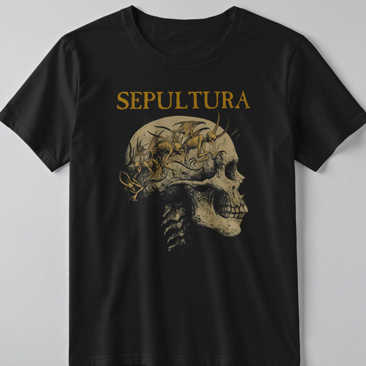 Camiseta Banda Metal Sepultura Esqueleto 100% Algodão Unissex Camisa Plus Size