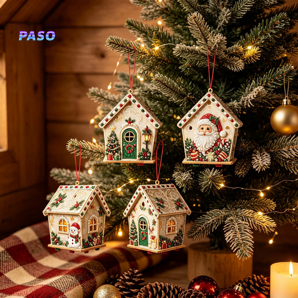 Miniature Dollhouse Kit Festive Indoor Outdoor Decor Diy Christmas Faux Pearl Pendant 3d Bead Gingerbread House Craft Se