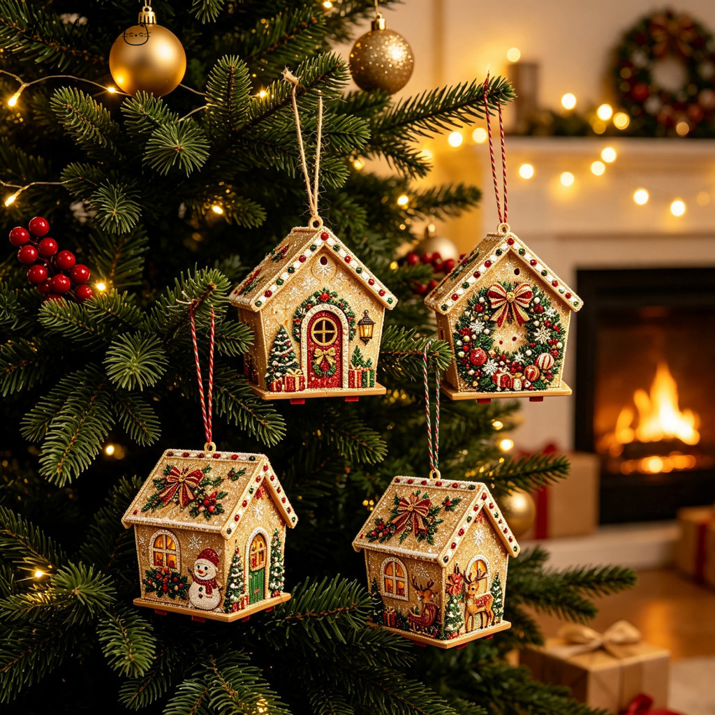 Miniature Dollhouse Kit Holiday Party Supplies Diy Christmas Faux Pearl Pendant 3d Bead Gingerbread House Craft Set Hand