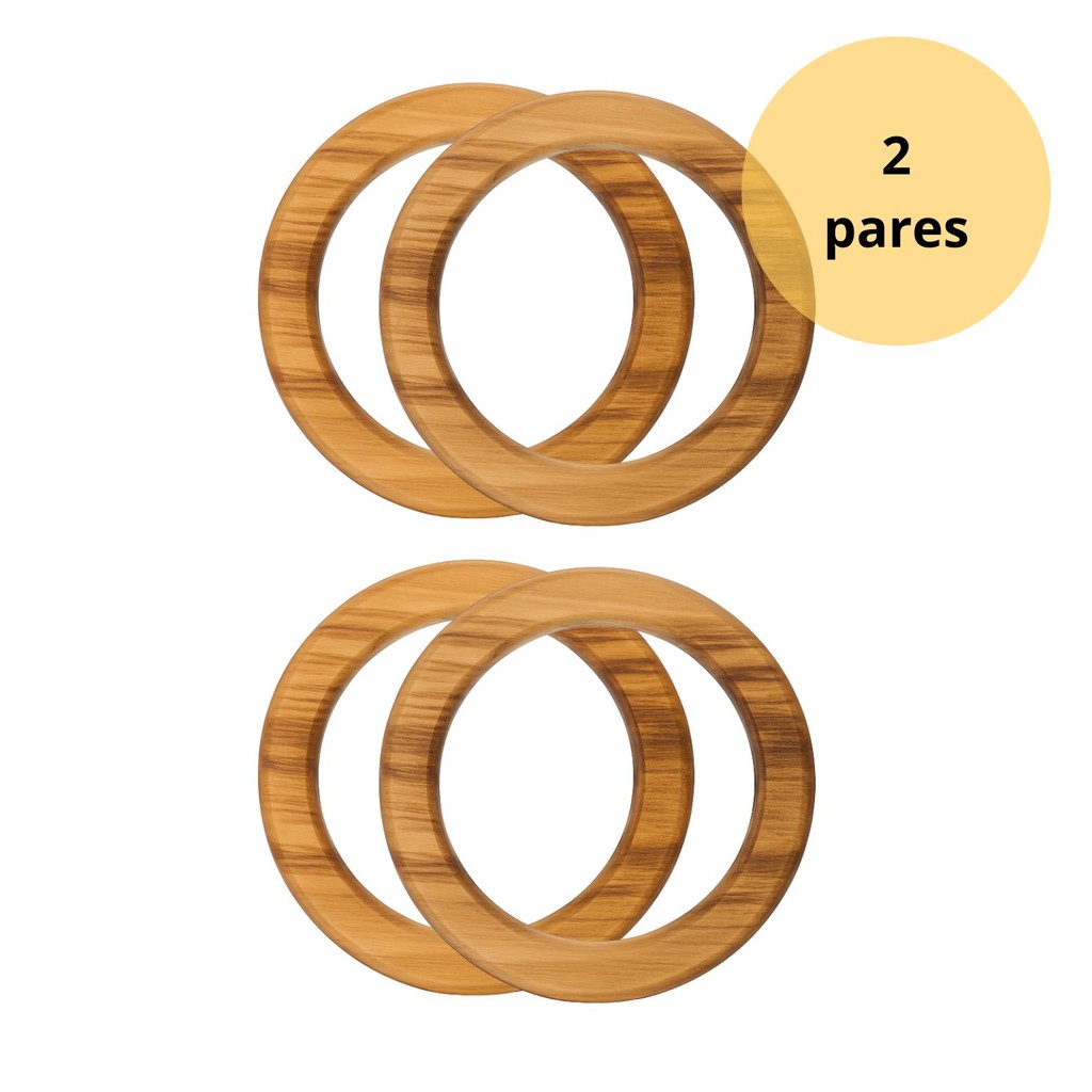 Kit 4 Alças (2 pares) para bolsas cestos colar de mesa em madeira Teca redondas tamanho G