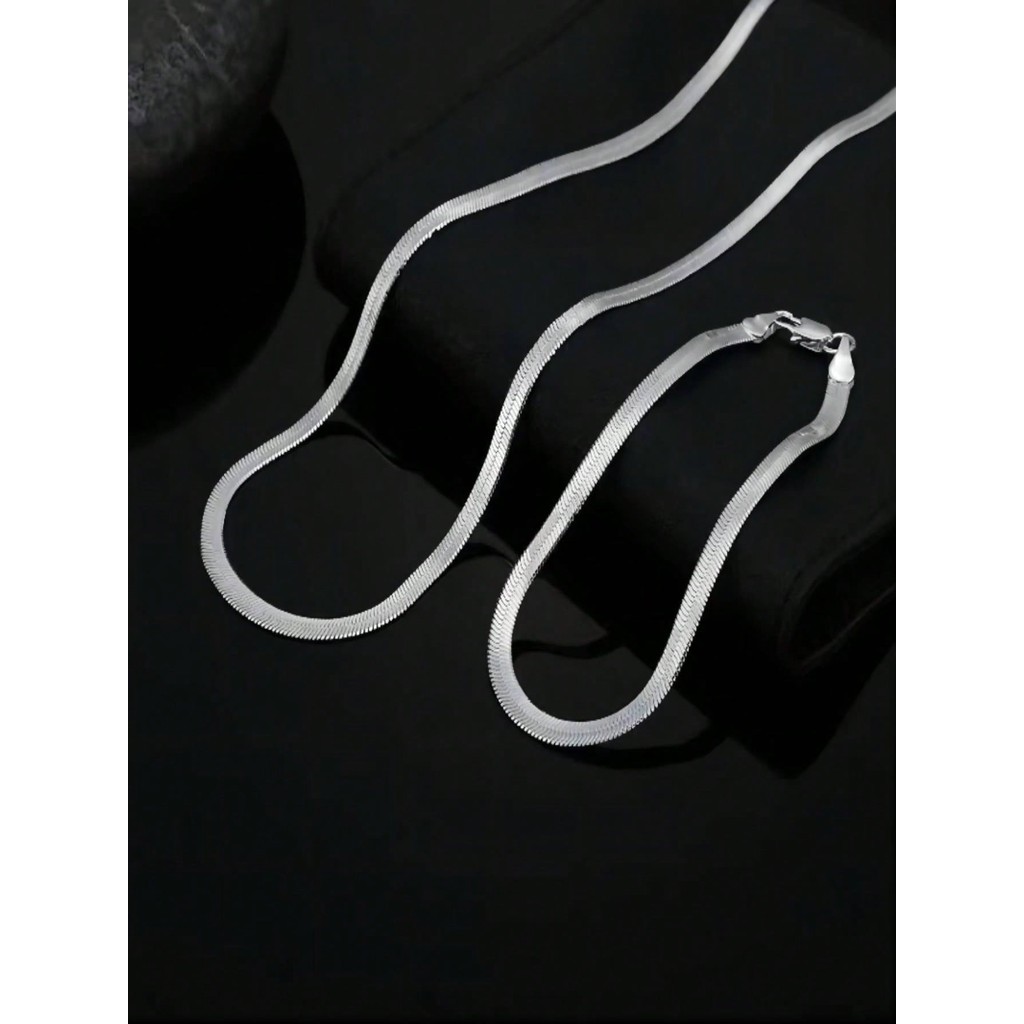Colar e pulseira laminado prata moda