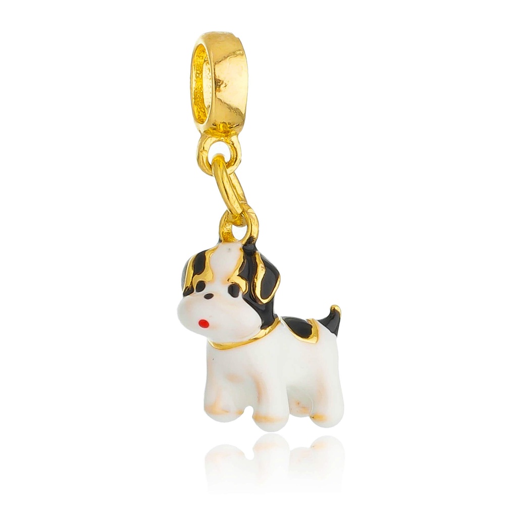 Berloque Cachorro Shih Tzu Preto Banhado a Ouro 18k
