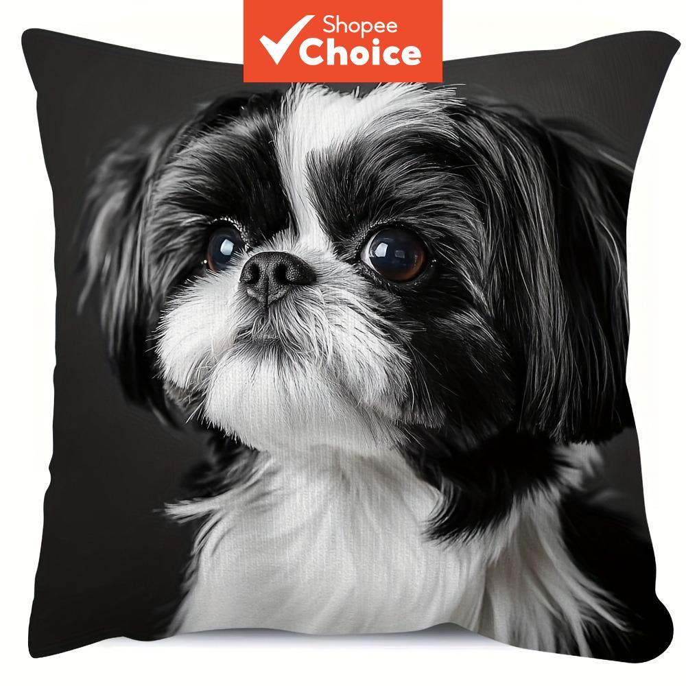 Fronha De Uma Peça Shih Tzu Dog Almofada Preta E Branca