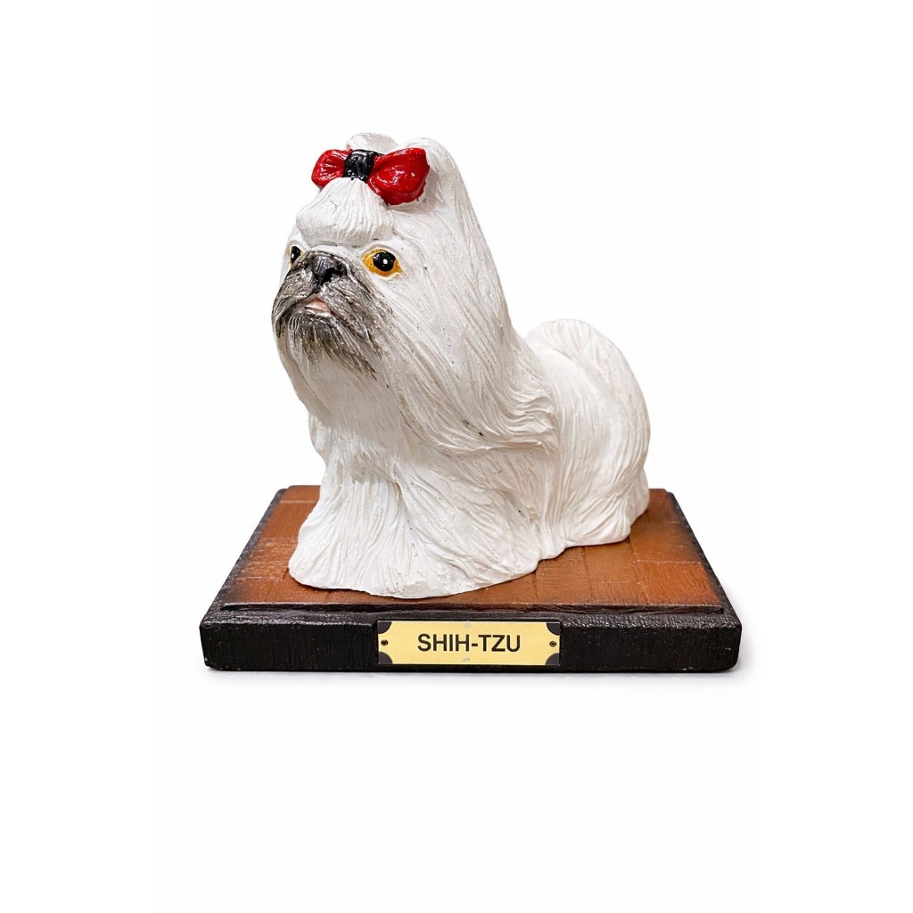 Escultura Decorativa Shih Tzu em Resina com Base