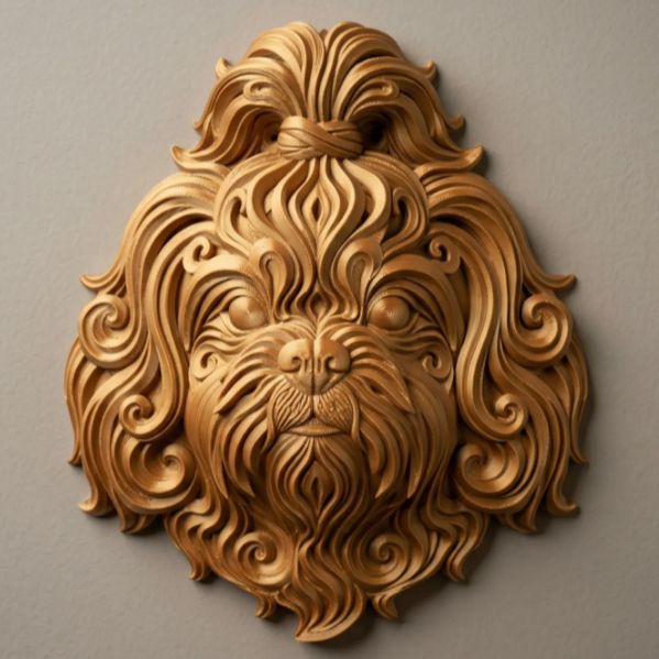 Escultura De Parede Shih Tzu Dourado Decoração Luxo - Sams3d Dourado