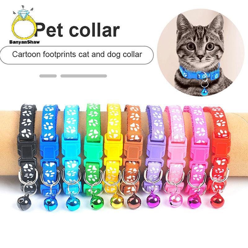 [BANY] Coleira Colorida Para Animais De Estimação Cat Nelace Paw Print Sino Ajustável Posicionamento Bom