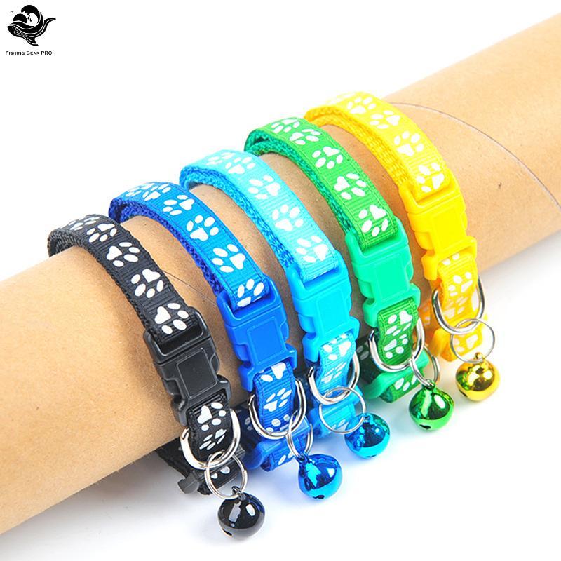 PFG Coleira Colorida Para Animais De Estimação Cat Nelace Paw Print Sino Ajustável Posicionamento FG