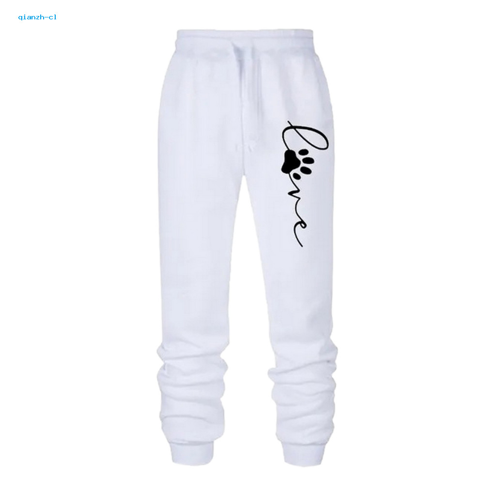 Sports Pants Trousers Women’s Sport with Cat Paw Print Elastic Waist Drawstring Jogging Sweatpants Breathable Soft Fab
